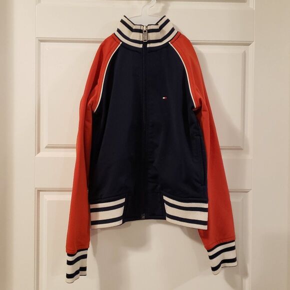Tommy Hilfiger Boy's Orange Navy Polyester Bomber Jacket - Size XS or 4/5 - Picture 1 of 15